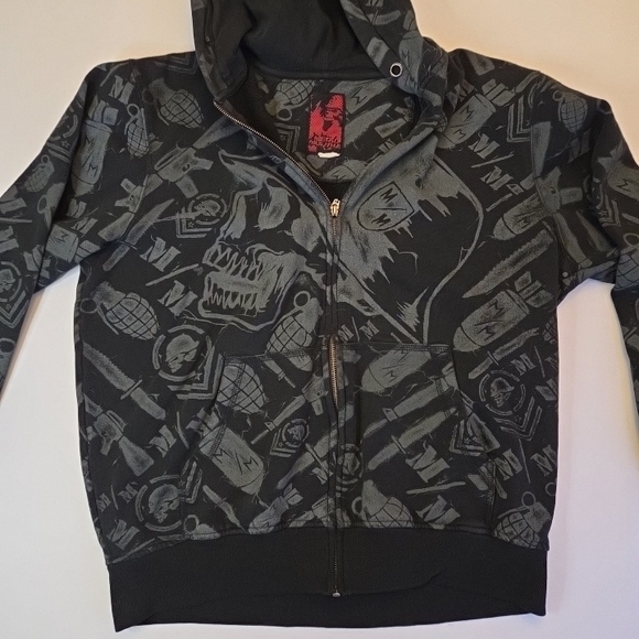 Metal Mulisha Zip Up Hoodie Black Vintage Sweater W Skull & Grenades - Picture 2 of 8